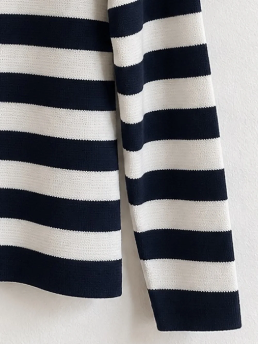 Zara Striped Gold Button Thick Knit Cardigan L Navy Ivory Cotton Blend Nautica
